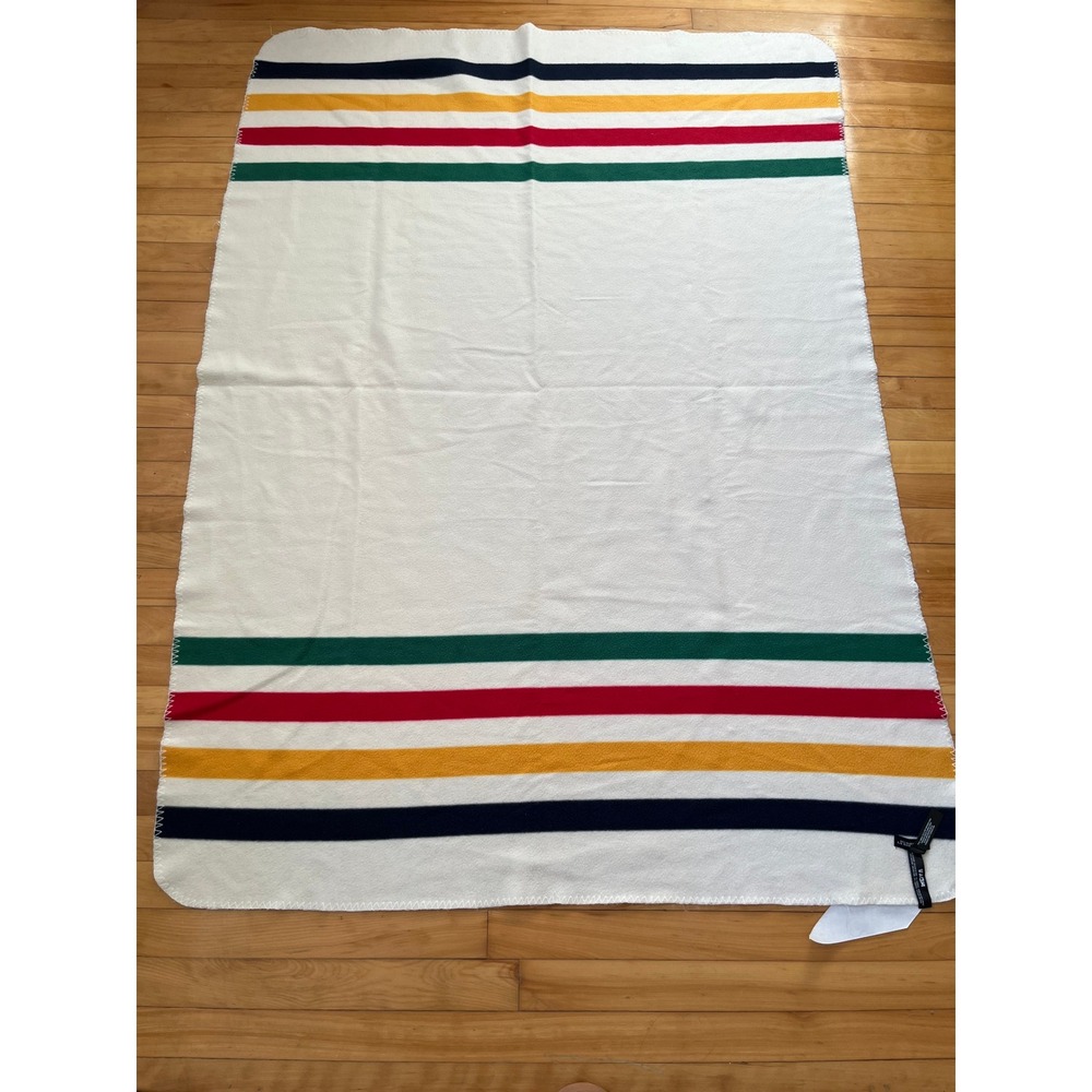 Hudson's Bay Company Multi Stripe Fleece Blanket Whipstitch Throw 68x48 White
